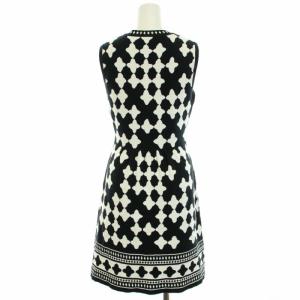 kate spade new york ニットワンピース ひざ丈 クルーネック ノースリーブ 総柄 S 白 ホワイト 黒 ブラック