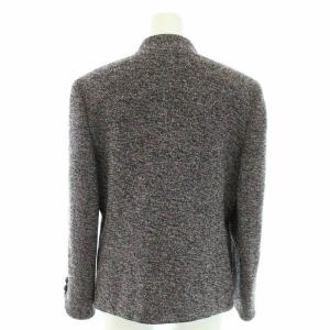 Leilian スーツ セットアップ 上下 ツイードジャケット ノーカラー スカート ひざ丈 タイト ウール 9 M 黒 ブラック 紫 パープル