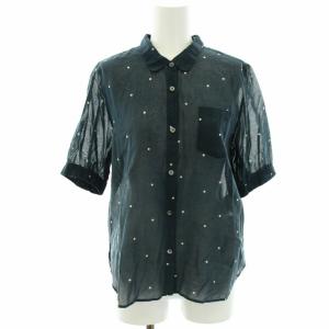 シャツ ブラウス 半袖 水玉 ドット コットン 1 S 紺 ネイビー