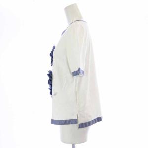 TO BE CHIC カットソー Tシャツ ボートネック プルオーバー 半袖 花柄 42 L 白 ホワイト