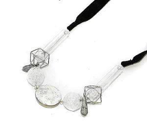 チョーカー ネックレス ペンダント リボン シルバーカラー 黒 ブラック