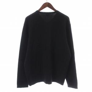 HUGO BOSS ニット セーター プルオーバー Vネック 長袖 ボーダー ウール 48 L 黒 ブラック