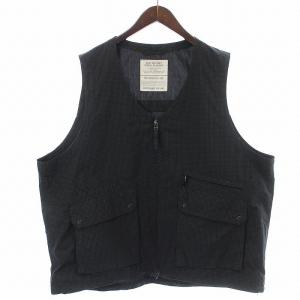 CORDURA VEST ベスト ジャケット ジップアップ 薄手 チェック L 紺 ネイビー