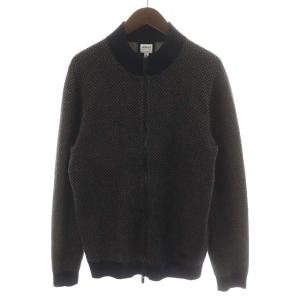 カーディガン ジップアップ カシミヤ チェック柄 48 M 紺 ネイビー 茶 ブラウン