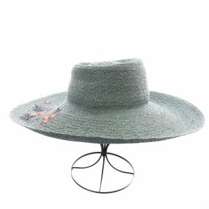 HELEN KAMINSKI JARDIN 麦わら帽子 ストローハット ラフィア 刺繍 花柄 F 水色 マルチカラー
