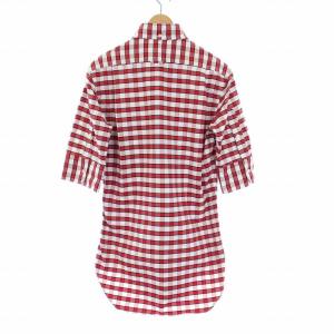 THOM BROWNE ギンガムチェック オックスフォードシャツ ボタンダウン 半袖 0 XS 赤 白 レッド ホワイト A0121A1003