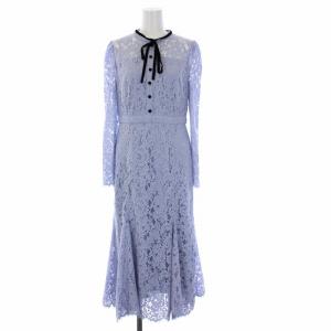 22AW ボウタイ付きレースマーメイドワンピース 長袖 ロング 36 S サックス 青