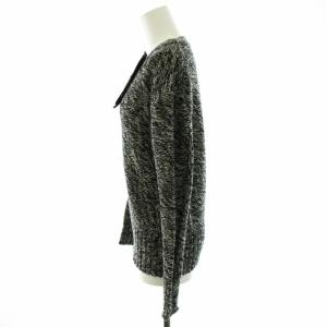 PAULE KA ミックスニット セーター 長袖 Vネック リボン ウール カシミヤ混 M 黒 ブラック 白 ホワイト