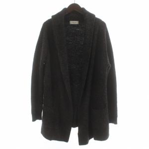 カーディガン ニット ショールカラー ロング ウール混 絹混 シルク混 M 黒 ブラック