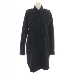 デニムワンピース ミニ ハーフボタン 長袖 XS 紺 ネイビー