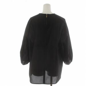 UNITED ARROWS C/SI オーガンジー ブラウス シャツ シアー クルーネック ボリュームスリーブ 絹混 シルク混 長袖 38 M 黒 ブラック