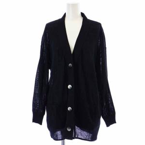 麻ブレンドホールガーメントＶネックカーディガン メッシュ 長袖 麻 リネン混 F 黒 ブラック 1628-299-0835