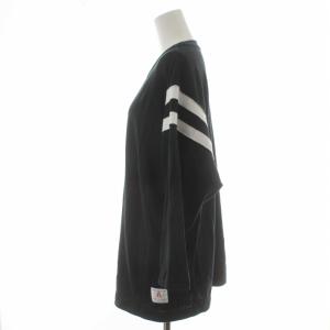 AMERICANA カットソー Tシャツ クルーネック プルオーバー 袖ライン 七分袖 黒 ブラック 白 ホワイト