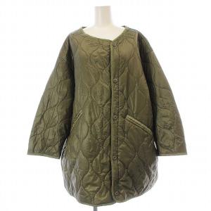 キルトライナージャケット キルティング 中綿 ノーカラー F 緑 カーキ