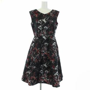 18AW ワンピース ひざ丈 ノースリーブ ジャガード 総柄 38 M 黒 ブラック 赤 レッド