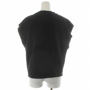 MSGM スウェット カットソー プリント カットオフ 裏起毛 フレンチスリーブ M 黒 ブラック