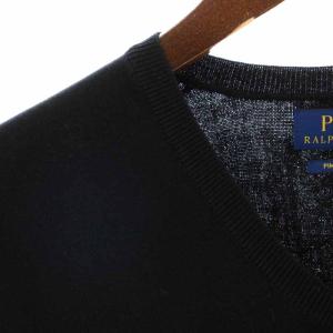 POLO RALPH LAUREN PIMA COTTON ニットベスト プルオーバー Vネック コットン ロゴ刺繍 M 黒 ブラック