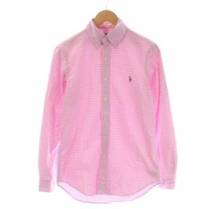 ボタンダウンシャツ カジュアル 長袖 ギンガムチェック  XS ピンク 白 ホワイト
