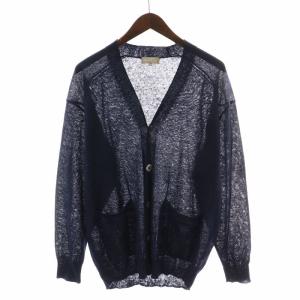22SS カーディガン ニット 長袖 Vネック シアー シースルー 麻 リネン M 紺 ネイビー