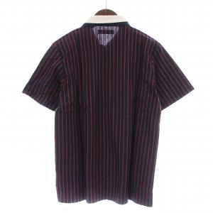 Aquascutum ポロシャツ カットソー 半袖 ストライプ M 紺 ネイビー 赤 レッド