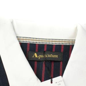 Aquascutum ポロシャツ カットソー 半袖 ストライプ M 紺 ネイビー 赤 レッド