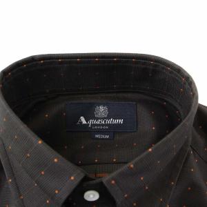Aquascutum ボタンダウンシャツ 長袖 ドット M 茶 ダークブラウン
