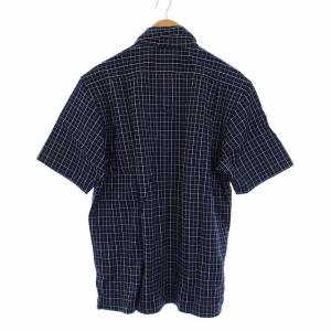 Aquascutum ボタンダウンシャツ 半袖 チェック L 紺 ネイビー