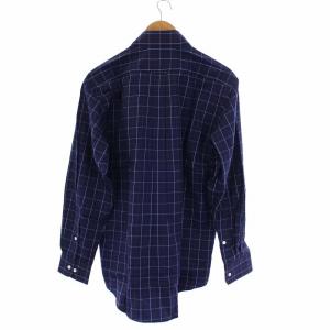 Aquascutum ボタンダウンシャツ チェック 長袖 L 紺 ネイビー