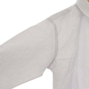 Aquascutum タグ付き ワイシャツ ドレス チェック リネン混 麻混 長袖 39-82 グレー 水色