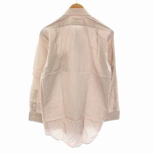 Aquascutum シャツ ストライプ コットン 長袖 41-82 XL ベージュ 白 ホワイト