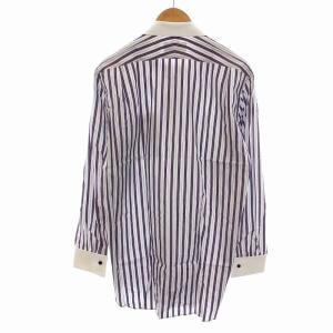 Aquascutum シャツ ストライプ ホリゾンタルカラー 長袖 41-84 L 白 ホワイト 紫 パープル