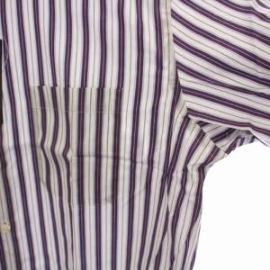 Aquascutum シャツ ストライプ ホリゾンタルカラー 長袖 41-84 L 白 ホワイト 紫 パープル