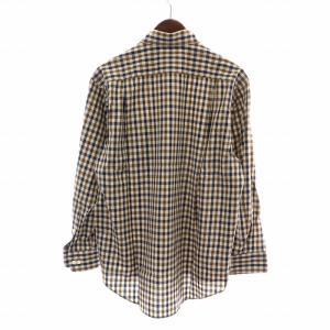 Aquascutum シャツ カジュアルシャツ 長袖 チェック M 茶 ブラウン 紺 ネイビー ベージュ