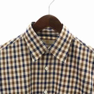 Aquascutum シャツ カジュアルシャツ 長袖 チェック M 茶 ブラウン 紺 ネイビー ベージュ