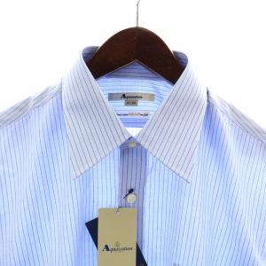 Aquascutum ワイシャツ ドレスシャツ 長袖 ストライプ 41-80 L ライトブルー