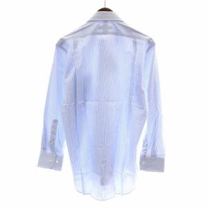 Aquascutum ワイシャツ ドレスシャツ 長袖 ストライプ M-80 M ライトブルー 白 ホワイト