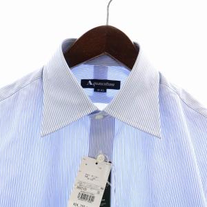 Aquascutum ワイシャツ ドレスシャツ 長袖 ストライプ M-80 M ライトブルー 白 ホワイト