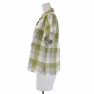MARGARET HOWELL ブラウス シャツ 半袖 麻 リネン チェック 1 S 緑 グリーン グレー
