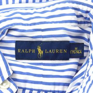 RALPH LAUREN シャツ 長袖 ストライプ コットン M 青 ブルー 白 ホワイト