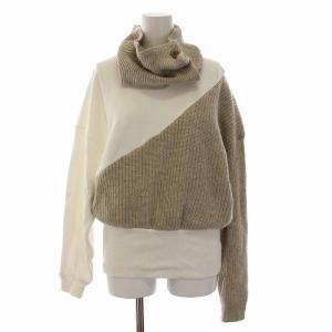 スウェット トレーナー ニット 切替 アシンメトリー 長袖 白 ホワイト グレージュ