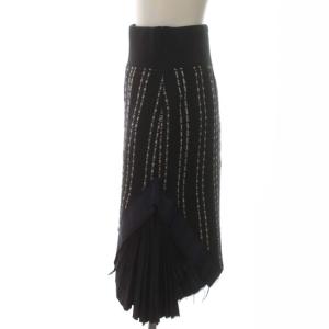 sacai luck サイドプリーツニットスカート タイト ツイード ひざ丈 切替 変形 1 S 黒 ブラック 紺 ネイビー