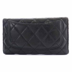 CHANEL 長財布 三つ折り マトラッセ レザー ラムスキン ココマーク 14番台 ブラック
