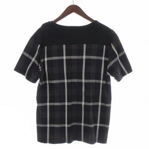 BLACK LABEL CRESTBRIDGE Tシャツ カットソー 半袖 Vネック チェック L 黒 ブラック グレー