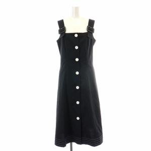 22SS ジャンパースカート ワンピース ノースリーブ ロング ミモレ フレア フロントボタン 花 フラワー ベルト 麻 リネン混