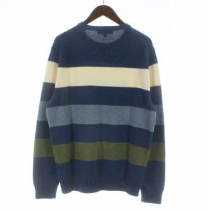 Brooks Brothers コットンシルク オータムストライプ クルーネックセーター ニット 長袖 シルク混 ボーダー M 青 ブルー
