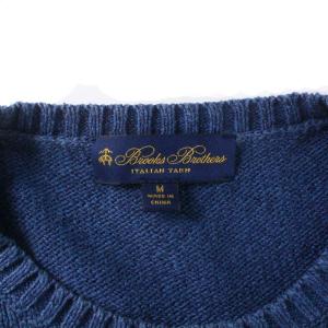 Brooks Brothers コットンシルク オータムストライプ クルーネックセーター ニット 長袖 シルク混 ボーダー M 青 ブルー
