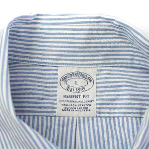 Brooks Brothers REGENT FIT ワイシャツ ドレスシャツ ボタンダウン 長袖 ストライプ 刺繍 L 青 ブルー 白 ホワイト