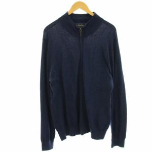 ニットカーディガン ジャケット ジップアップ 長袖 薄手 L 紺 ネイビー