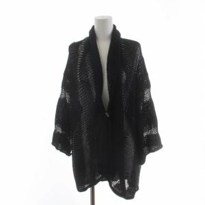 カーディガン ニット ショールカラー メッシュ 七分袖 2 M 黒 ブラック