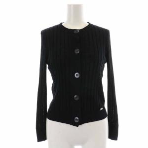 2018 ニットカーディガン コットン シアー シースルー リブ 長袖 38 M 黒 ブラック